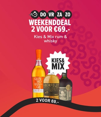 Weekenddeal 2 voor 69 euro. Kies & Mix whisky en rum